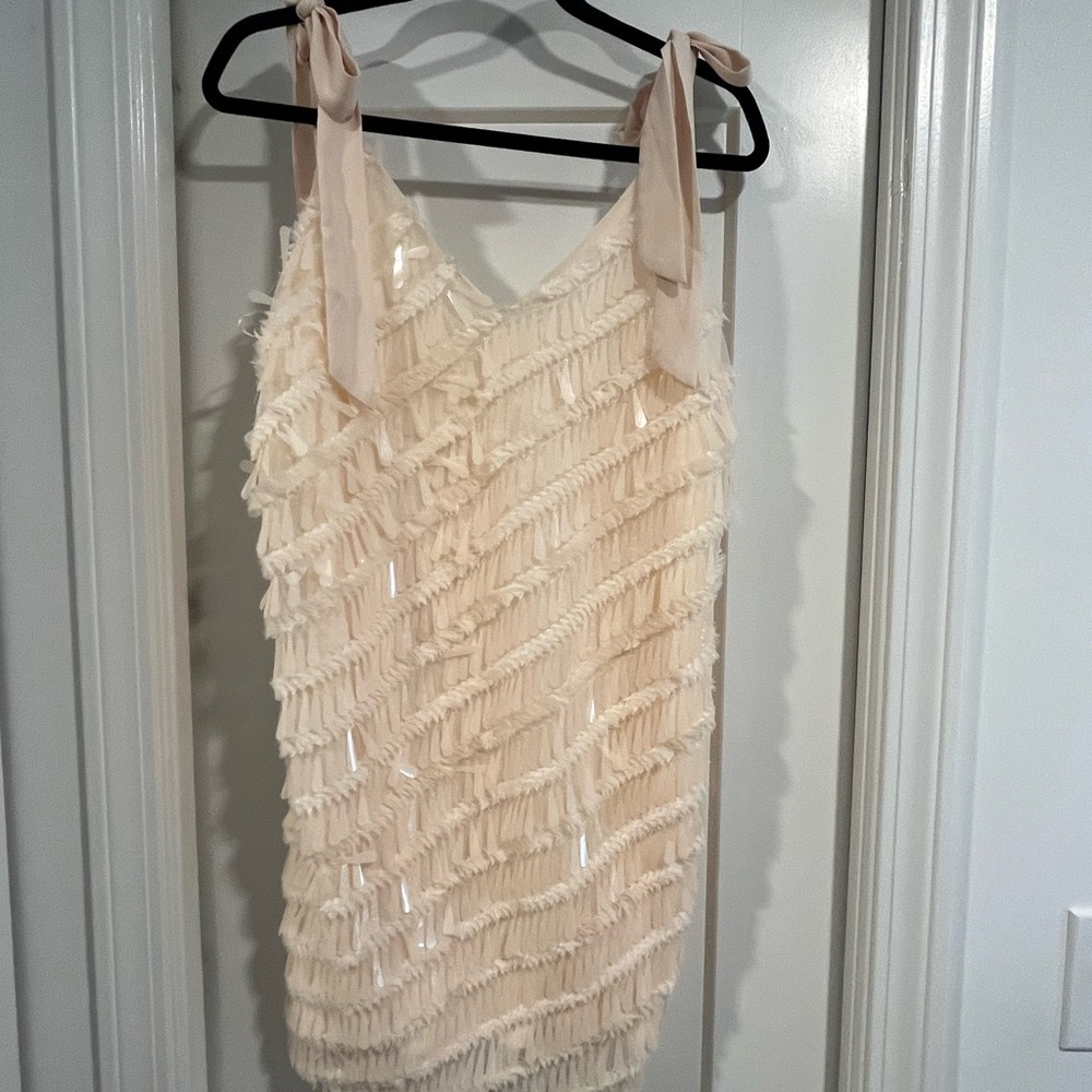Cream Fringe Sleeveless Dress
